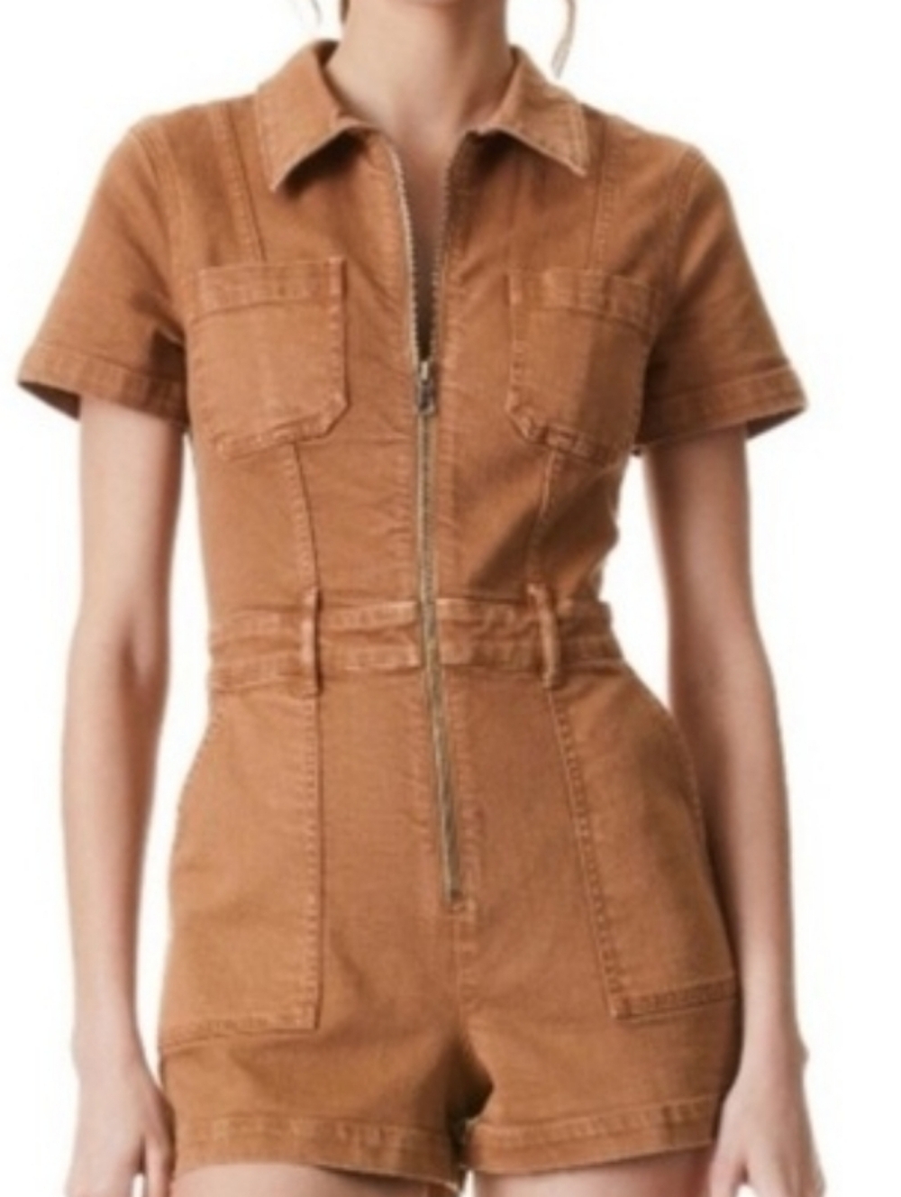 Alice + Olivia Rust-Colored Short Sleeve Zip Romper Size 30